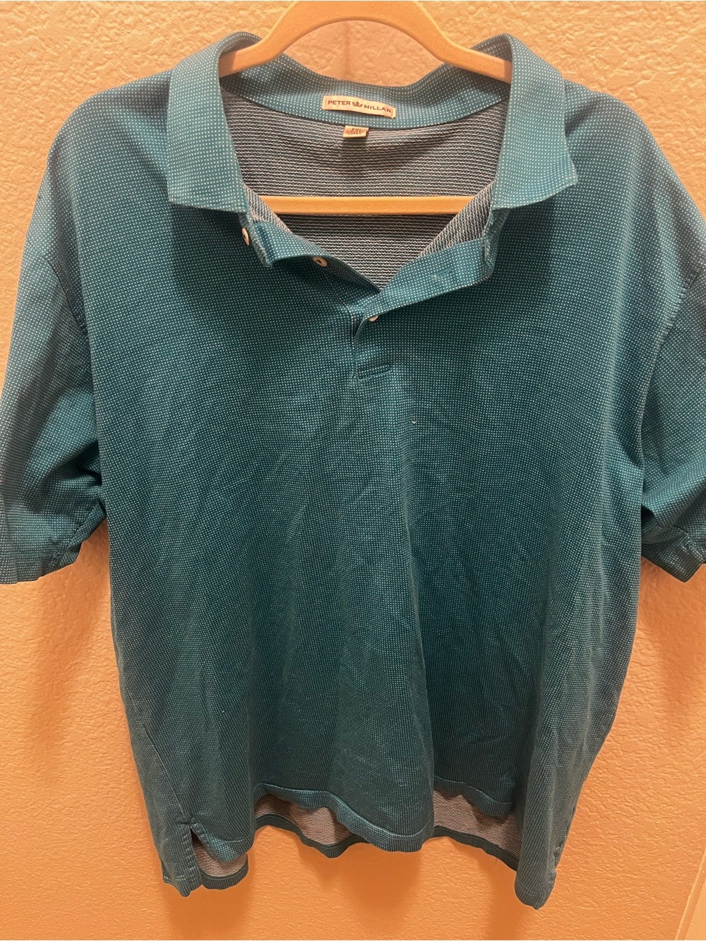 Peter Millar Polo Shirt Mens XXL Teal Blue Micro Dot 100% Cotton Short Sleeve